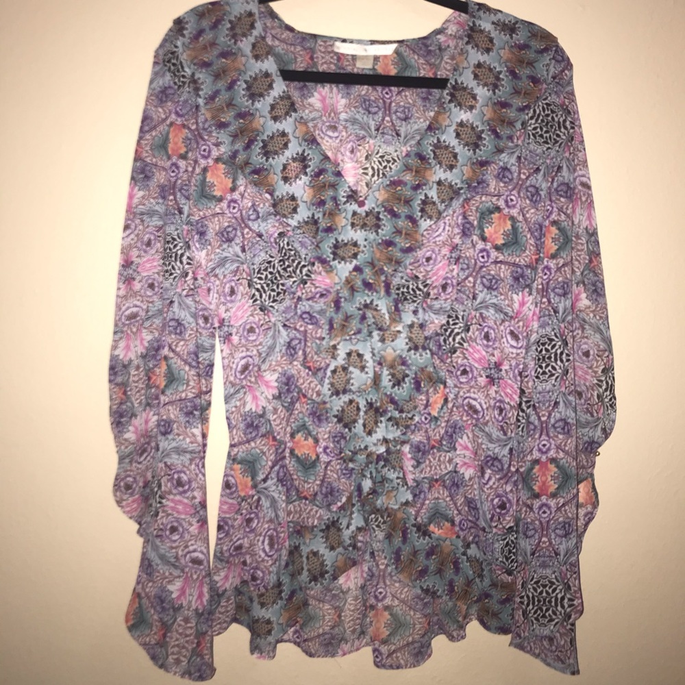 Boston Proper Floral Ruffled BoHo Blouse Size M